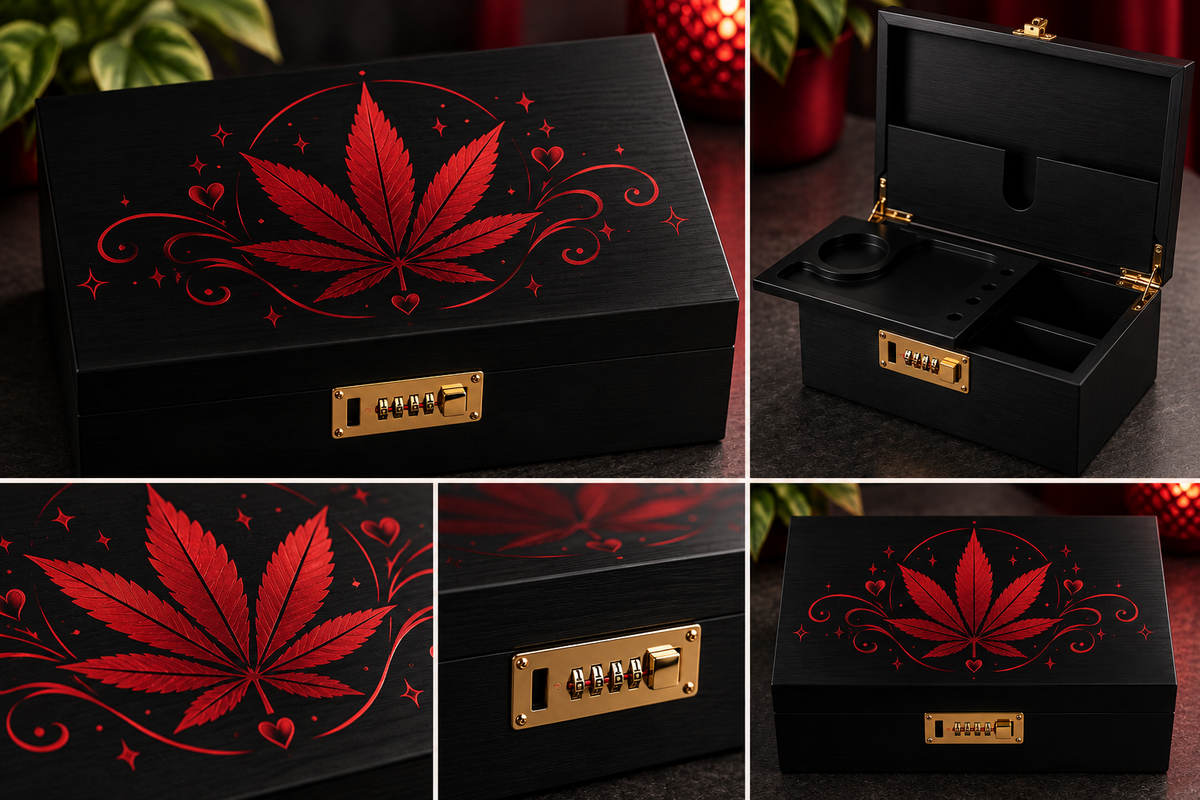 Black Luxury Lock Box – Red Leaf Design | Combination Lock
